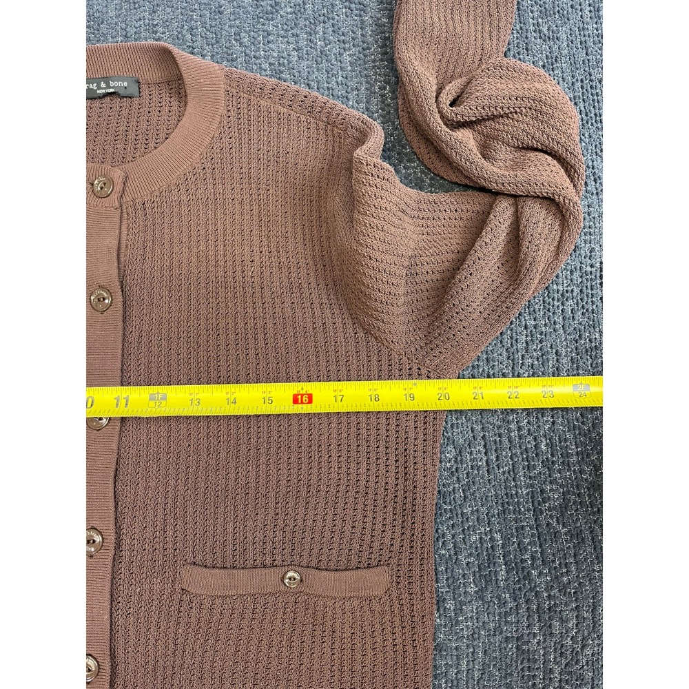 Rag & Bone Brown Crochet Knit Button Front Cardigan Sweater Pockets Sz M/L - Picture 5 of 7